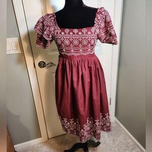 Elegant Burgundy Embroidered Dress